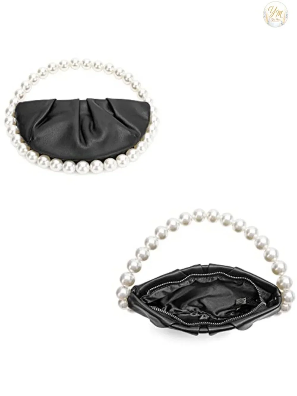 Pearl Crescent Clutch Evening Bag Faux Leather Zipper Wedding Bridesmaid Purse
